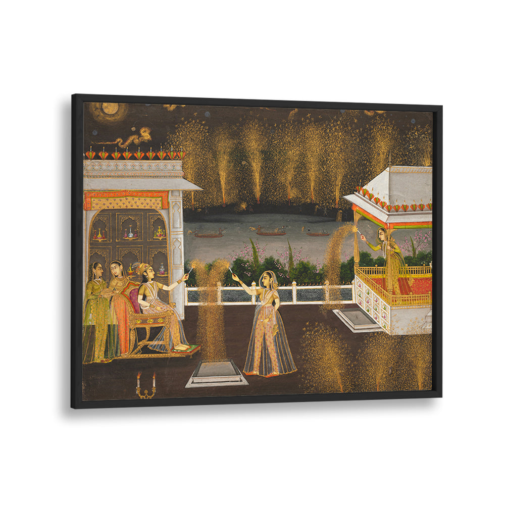 ROYAL WOMEN CELEBRATING DIWALI , INDIAN ART PAINTINGS