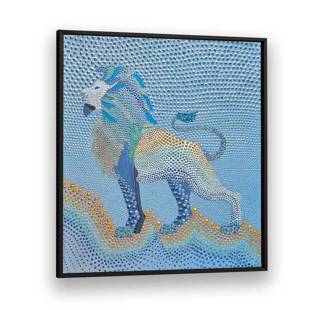 Dotted Majesty Lion, an exquisite animal painting showcasing vibrant colors and intricate textures for your home decor.