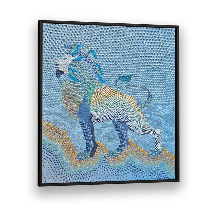 Dotted Majesty Lion, an exquisite animal painting showcasing vibrant colors and intricate textures for your home decor.