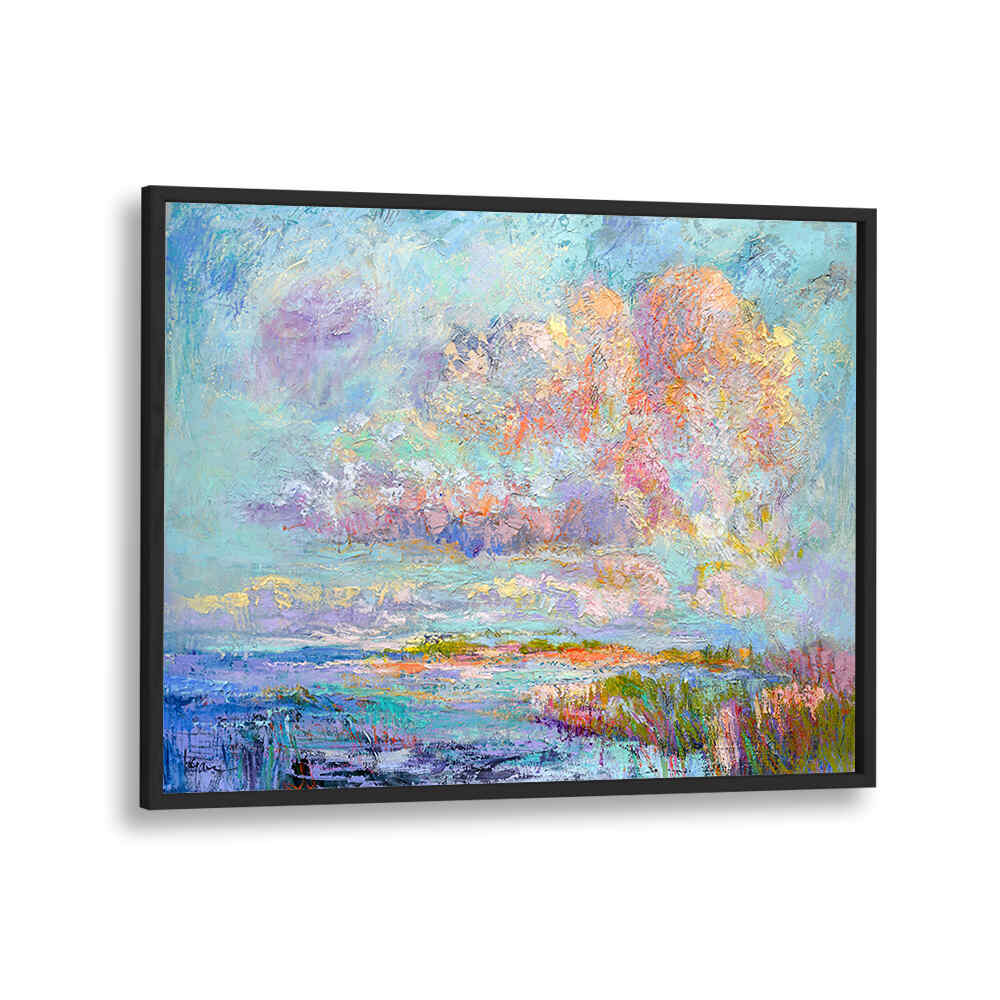 Blackplain framed pastel coastal scene evoking serene marsh vistas — DREAMSCAPE HUES , LANDSCAPE PAINTINGS