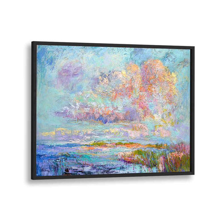 Blackplain framed pastel coastal scene evoking serene marsh vistas — DREAMSCAPE HUES , LANDSCAPE PAINTINGS