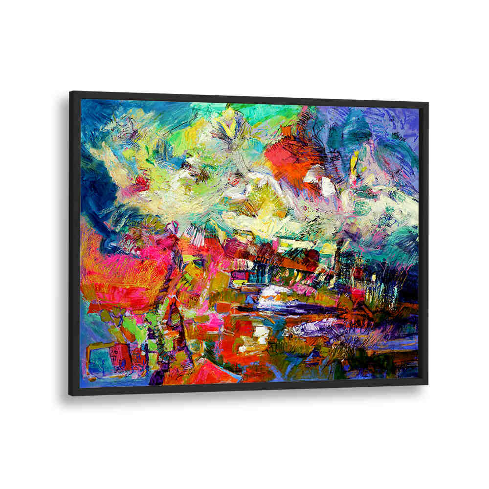 BlackPlain framed EXPRESSIONIST , ABSTRACT PAINTINGS with vivid textured colors, dynamic brushstrokes, modern focal artwork