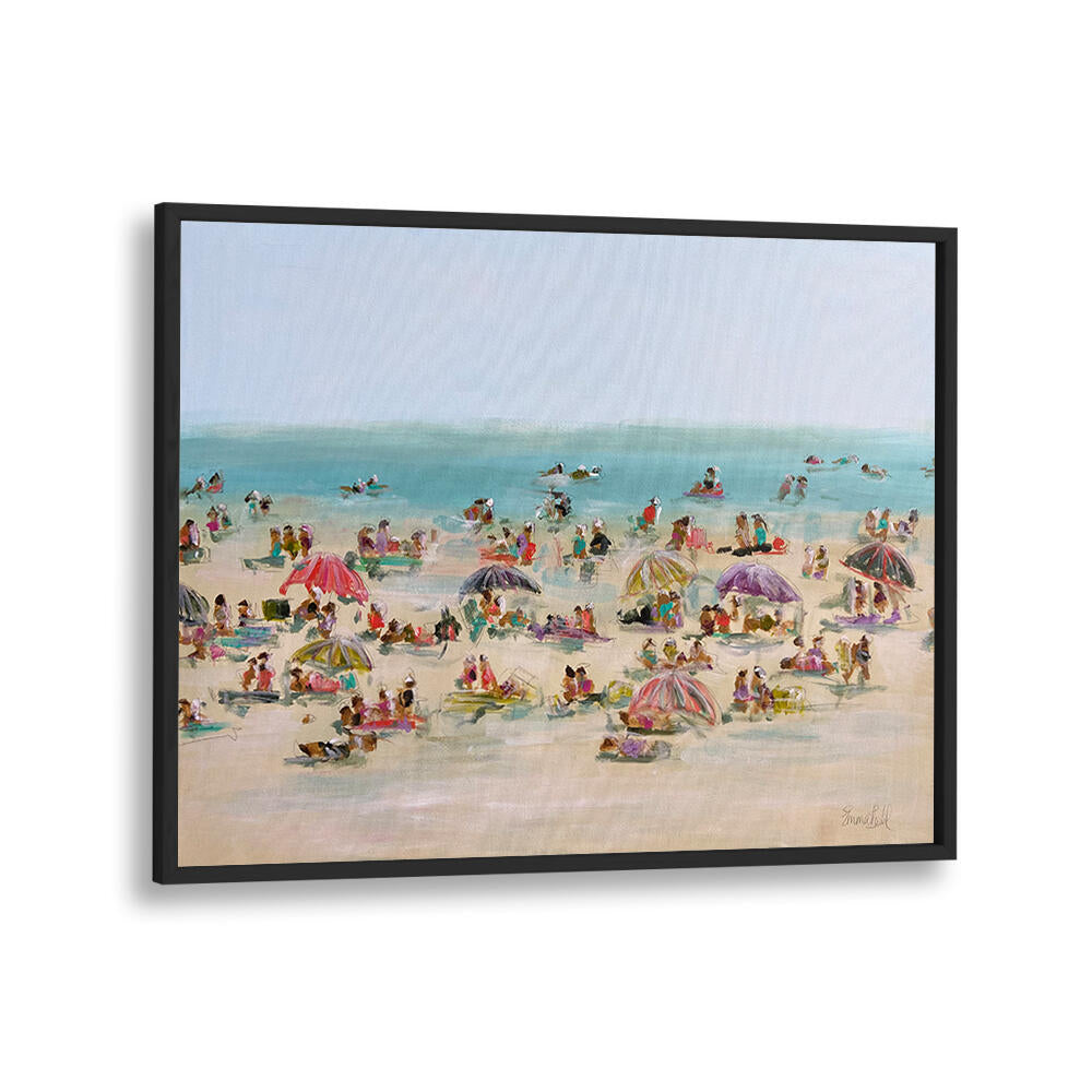 Charming IMPRESSIONIST BEACH SCENE, BEACH PAINTINGS showcasing vibrant beach life and colorful umbrellas for coastal decor.