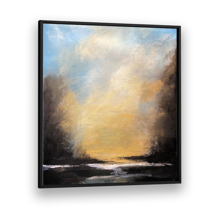 Beautiful abstract landscape painting titled "SUNSET TRANQUIL HORIZON , LANDSCAPE PAINTINGS," showcasing vibrant colors.