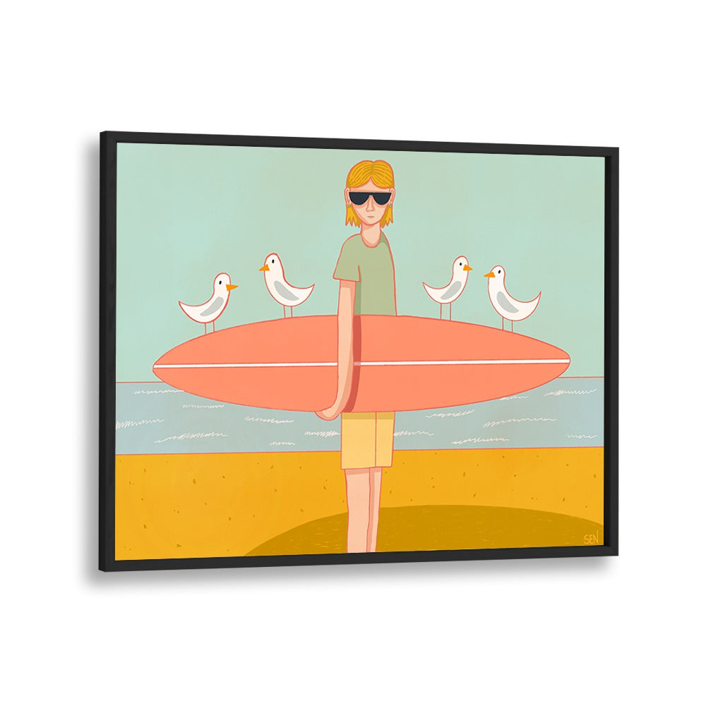 Bright and playful SEAGULL SURF CREW, BEACH PAINTINGS capturing coastal life and surf culture for your home.