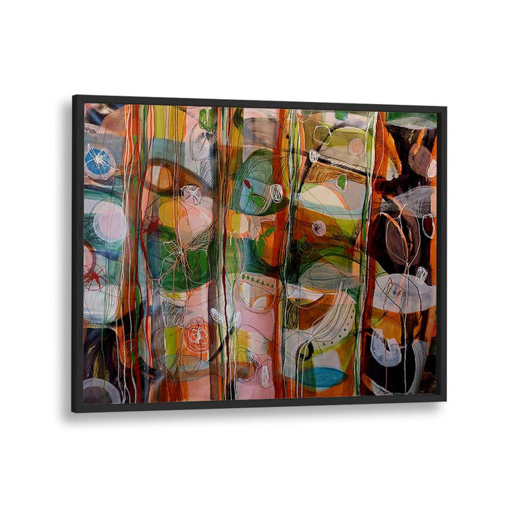 Vibrant Whimsy, abstract paintings featuring bold colors and dynamic forms, perfect for modern home decor.