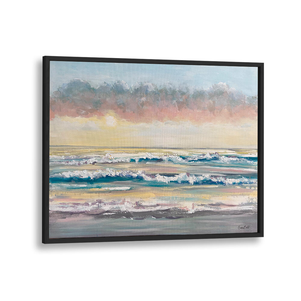 Stunning WAVES AT DAWN, BEACH PAINTINGS showcasing serene ocean waves and pastel skies, perfect for coastal decor.