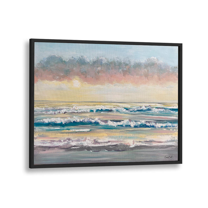 Stunning WAVES AT DAWN, BEACH PAINTINGS showcasing serene ocean waves and pastel skies, perfect for coastal decor.