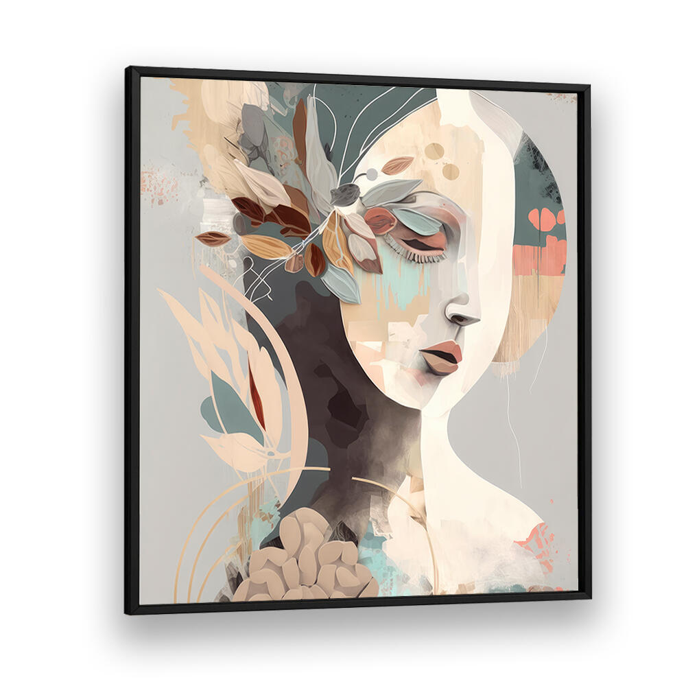 WOMAN FACE PORTRAIT WITH FLORAL ELEMENTS , PORTRAITS & FIGURATIVE ILLUSTRATIONS
