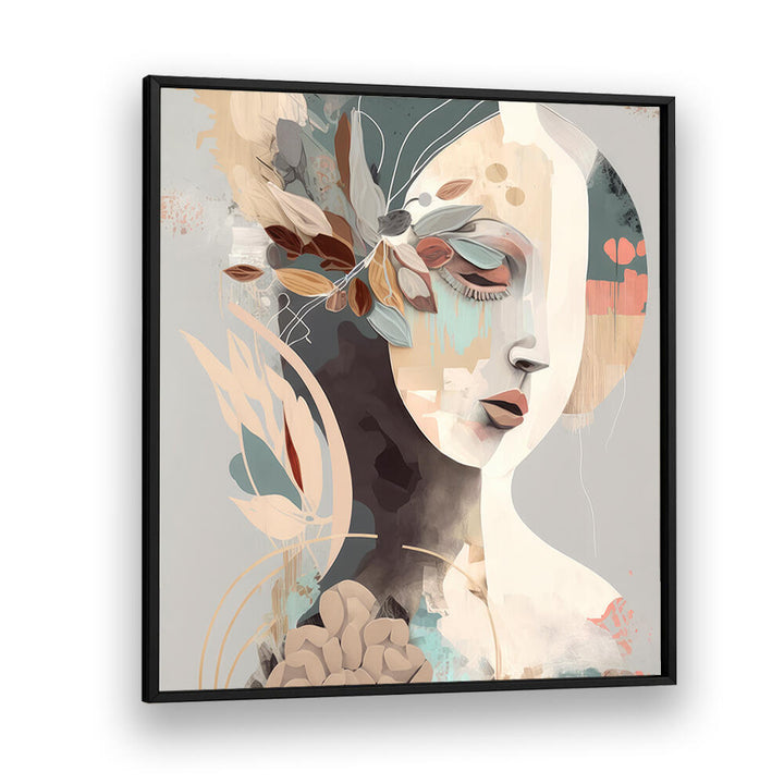 WOMAN FACE PORTRAIT WITH FLORAL ELEMENTS , PORTRAITS & FIGURATIVE ILLUSTRATIONS