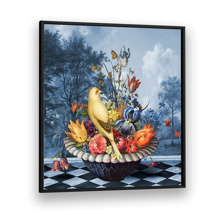 YELLOW BIRD FLORAL STILL LIFE