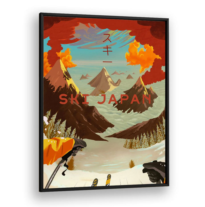 Bold and colorful SKI JAPAN, JAPANESE PAINTINGS artwork captures the thrill of Japan's stunning slopes and winter sports.