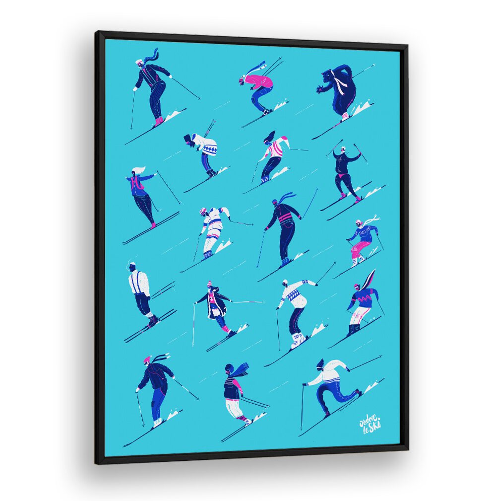 Stylish LE SKI BLUE sports poster showcasing vibrant skiers, perfect for winter sports enthusiasts. Elevate your decor!