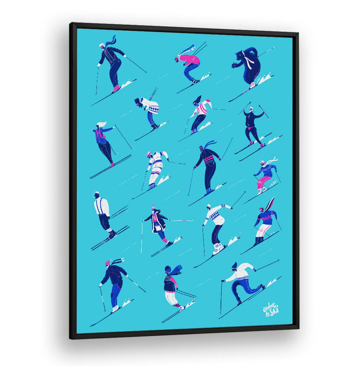 Stylish LE SKI BLUE sports poster showcasing vibrant skiers, perfect for winter sports enthusiasts. Elevate your decor!