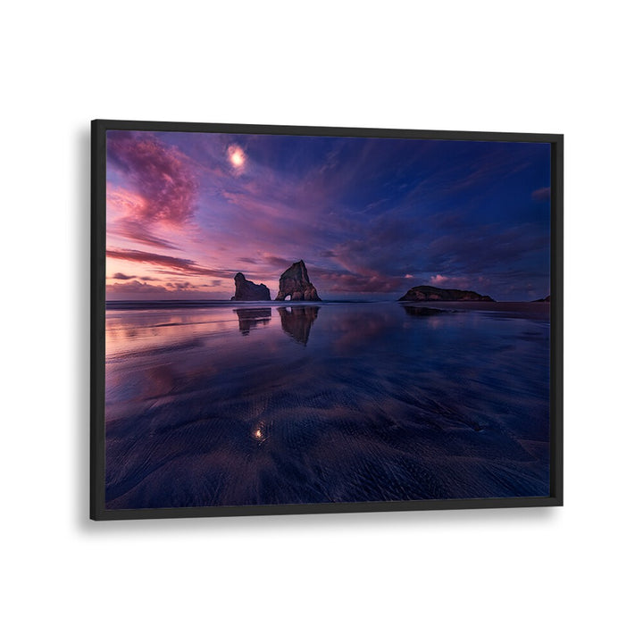 Serene twilight over Golden Bay captured in GOLDEN BAY WHEN NIGHT FALLS, PHOTOGRAPHY PRINTS for tranquil home decor.