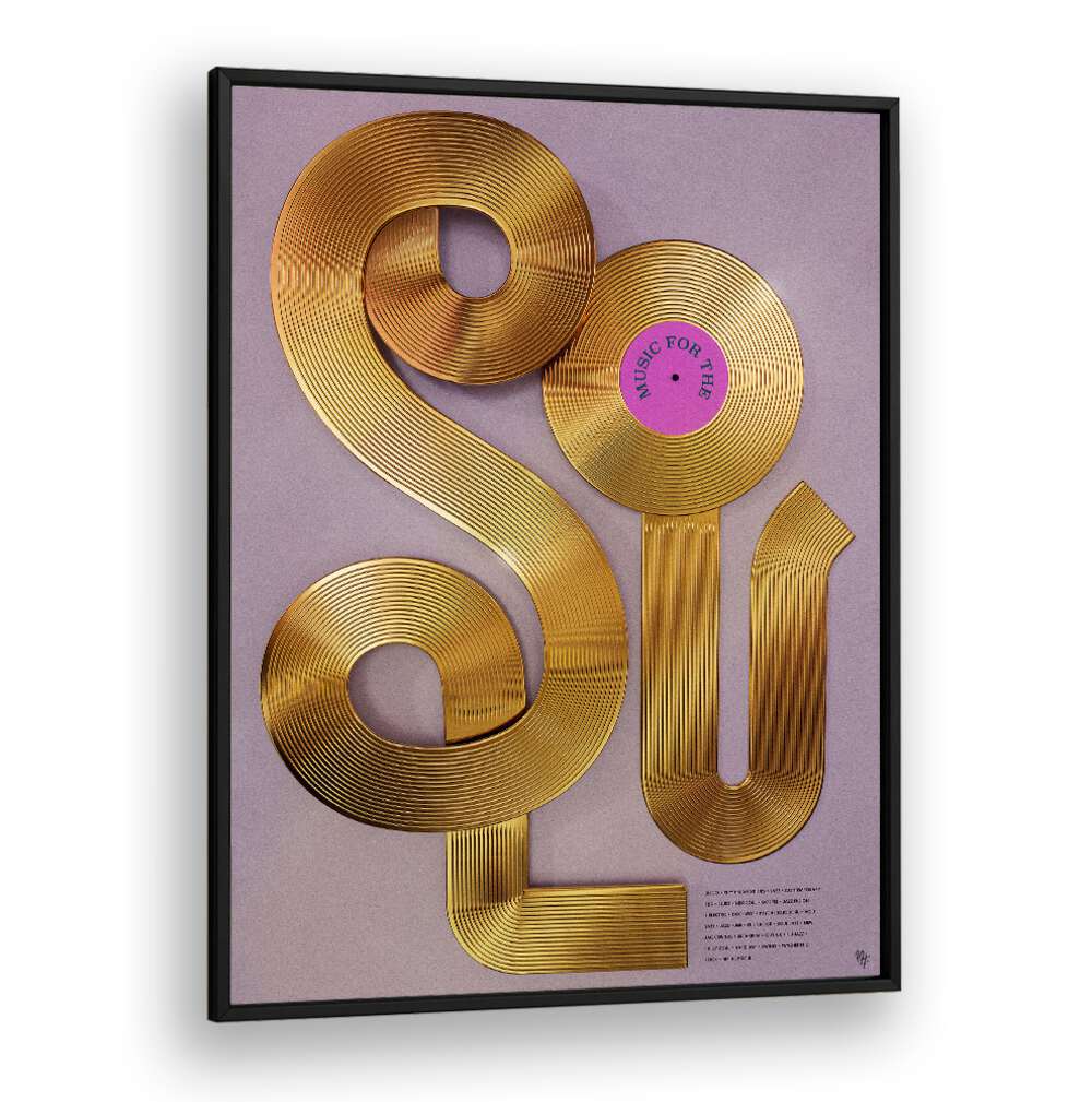 Stylish MUSIC POSTERS featuring "MUSIC FOR THE SOUL" in golden tones, perfect for uplifting your space.