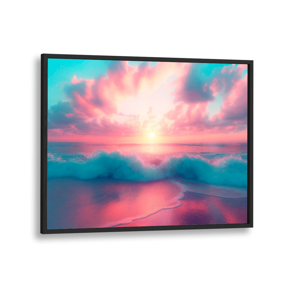 Vibrant sunset over waves in PASTEL PERFECTION, BEACH PAINTINGS by Philippe Hugonnard, perfect for serene decor.