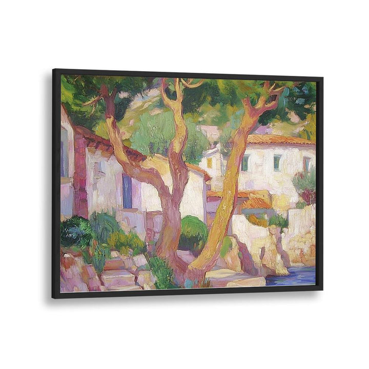A serene HOUSE BY THE WATER artwork, perfect for enhancing your home decor with waterfront charm.