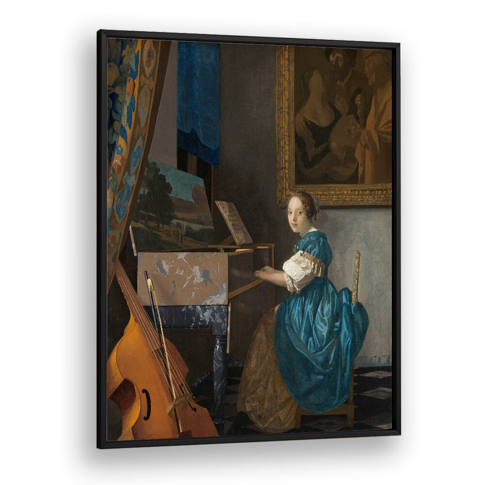 YOUNG WOMAN SEATED AT A VIRGINAL (CA. 1670–1672)  BY JOHANNES VERMEER, VINTAGE PAINTINGS