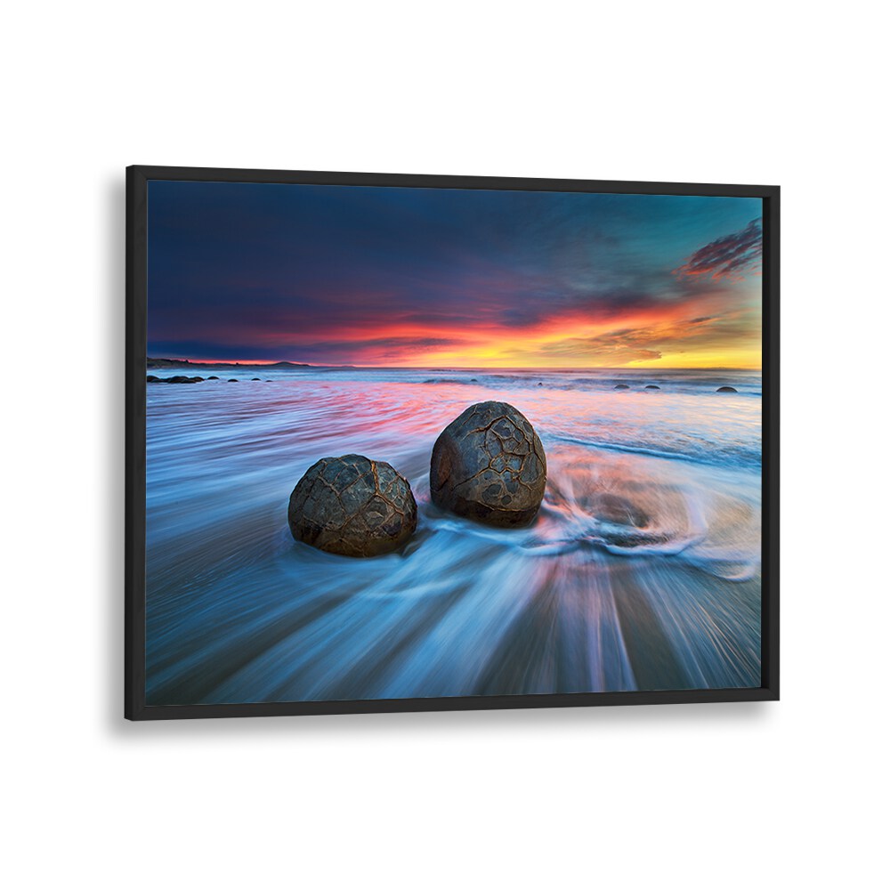Stunning Moeraki Boulders captured in vibrant colors, perfect for any collection of photography prints.
