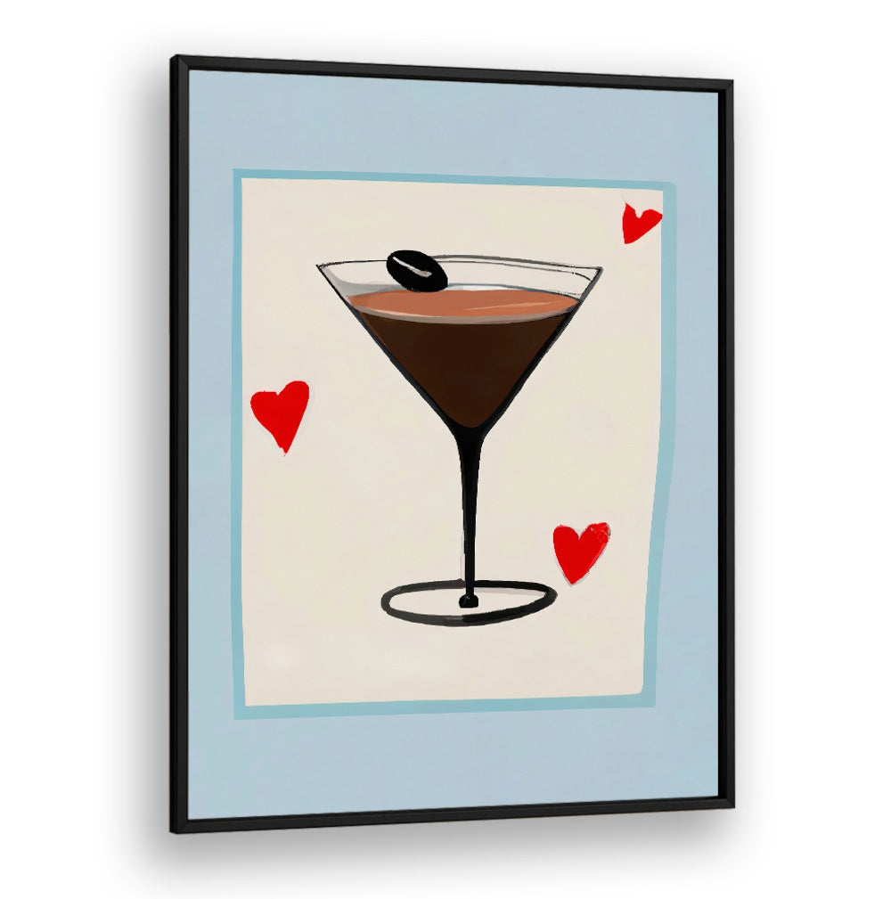 ESPRESSO MARTINI BABY , BAR artwork with stylish cocktail glass and red hearts, perfect for modern cafe decor.