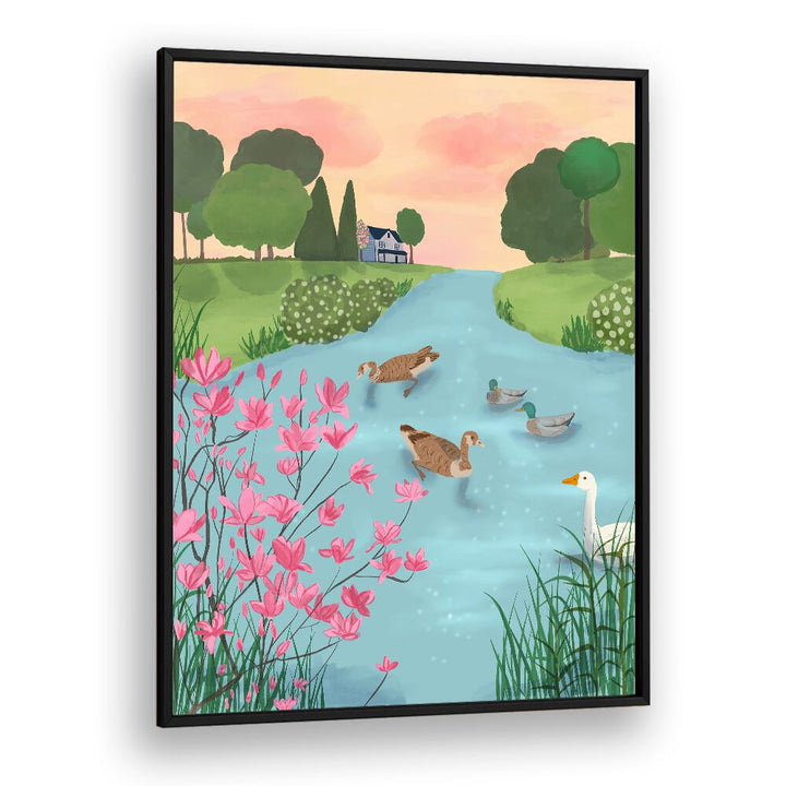 DUCKS ON SUMMER TRAILS , WILDLIFE PAINTINGS , WILDLIFE POSTERS