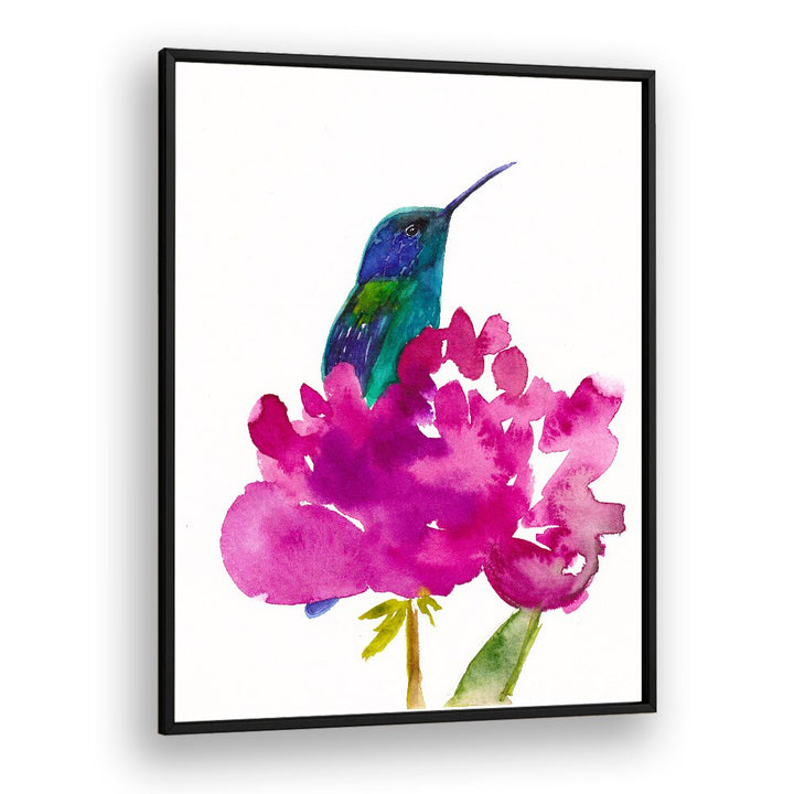 HUMMINGBIRD IN A PEONY , ANIMAL PAINTINGS