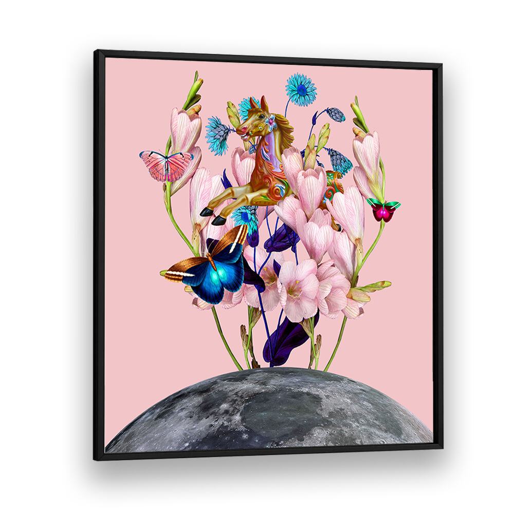 Surreal art prints featuring a flying horse over the moon, perfect for enhancing your decor with whimsy.