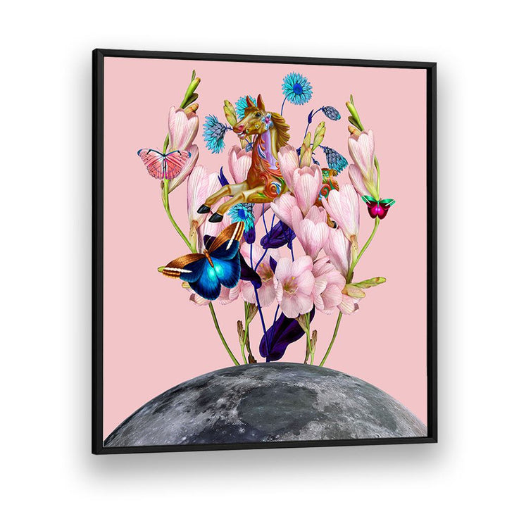 Surreal art prints featuring a flying horse over the moon, perfect for enhancing your decor with whimsy.