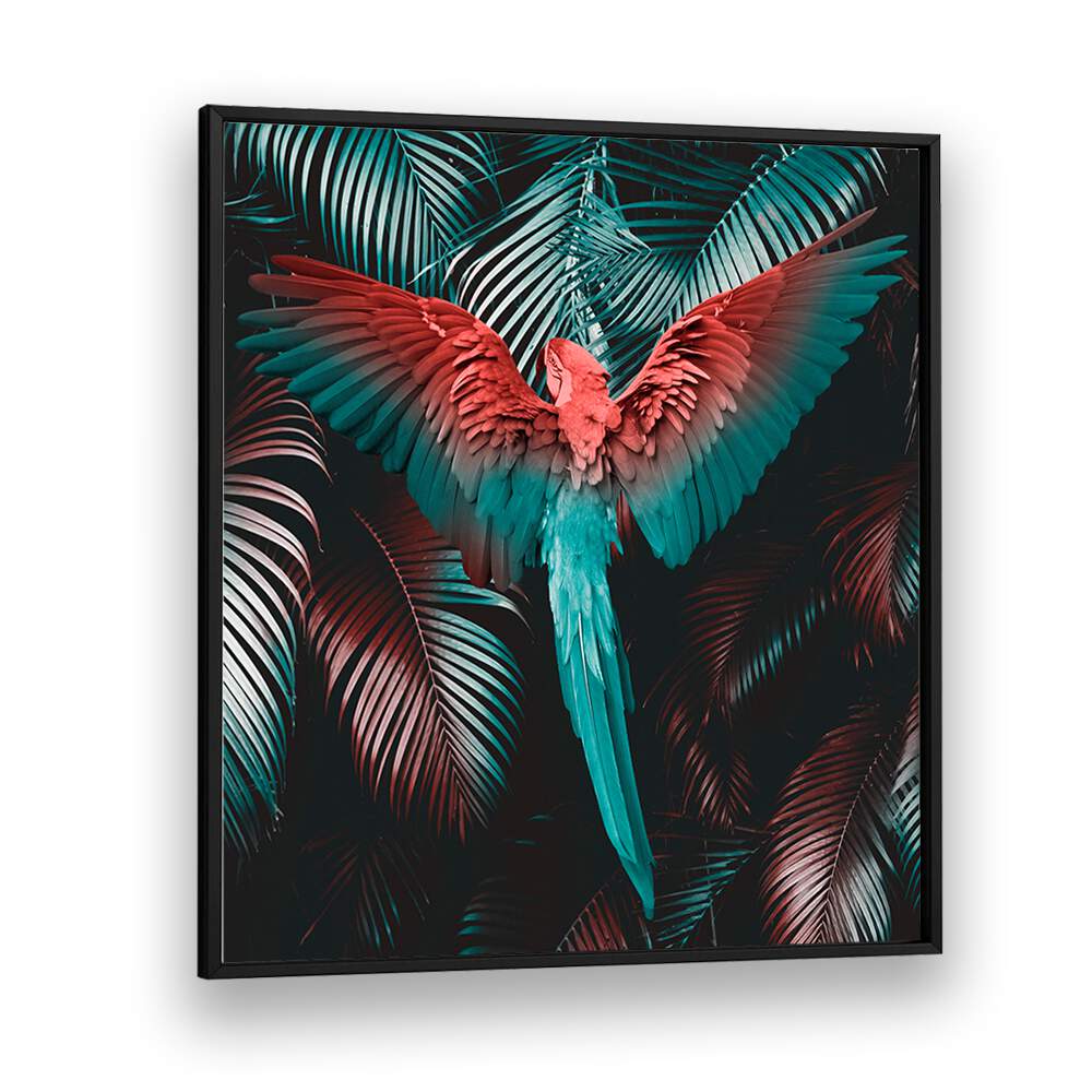 Vibrant TROPICAL STORM, ALTERED ART PRINTS featuring a stunning parrot and lush foliage, perfect for modern decor.