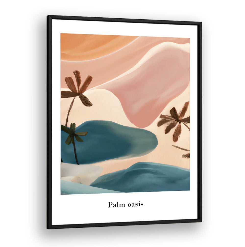 PALM OASIS , BEACH PAINTINGS featuring abstract palms and soft coastal hues for a tranquil home decor.