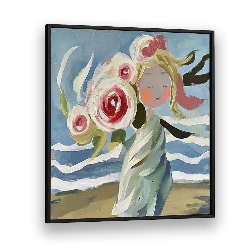 Captivating GIRL WITH ROSES artwork, blending beauty and romance for elegant home decor. Perfect for art lovers.