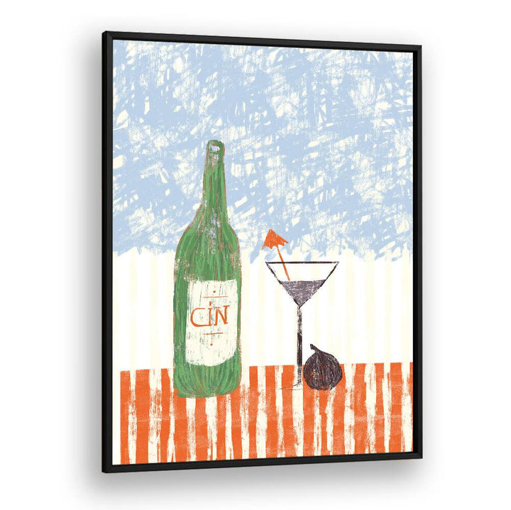 CIN CIN IV Kitchen Posters showcase a vibrant gin bottle and cocktail, perfect for modern kitchen decor.