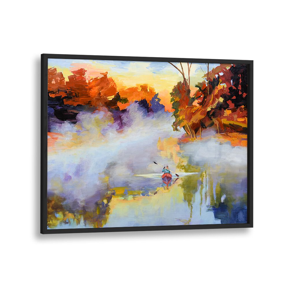 PADDLING IN THE MIST , LANDSCAPE PAINTINGS