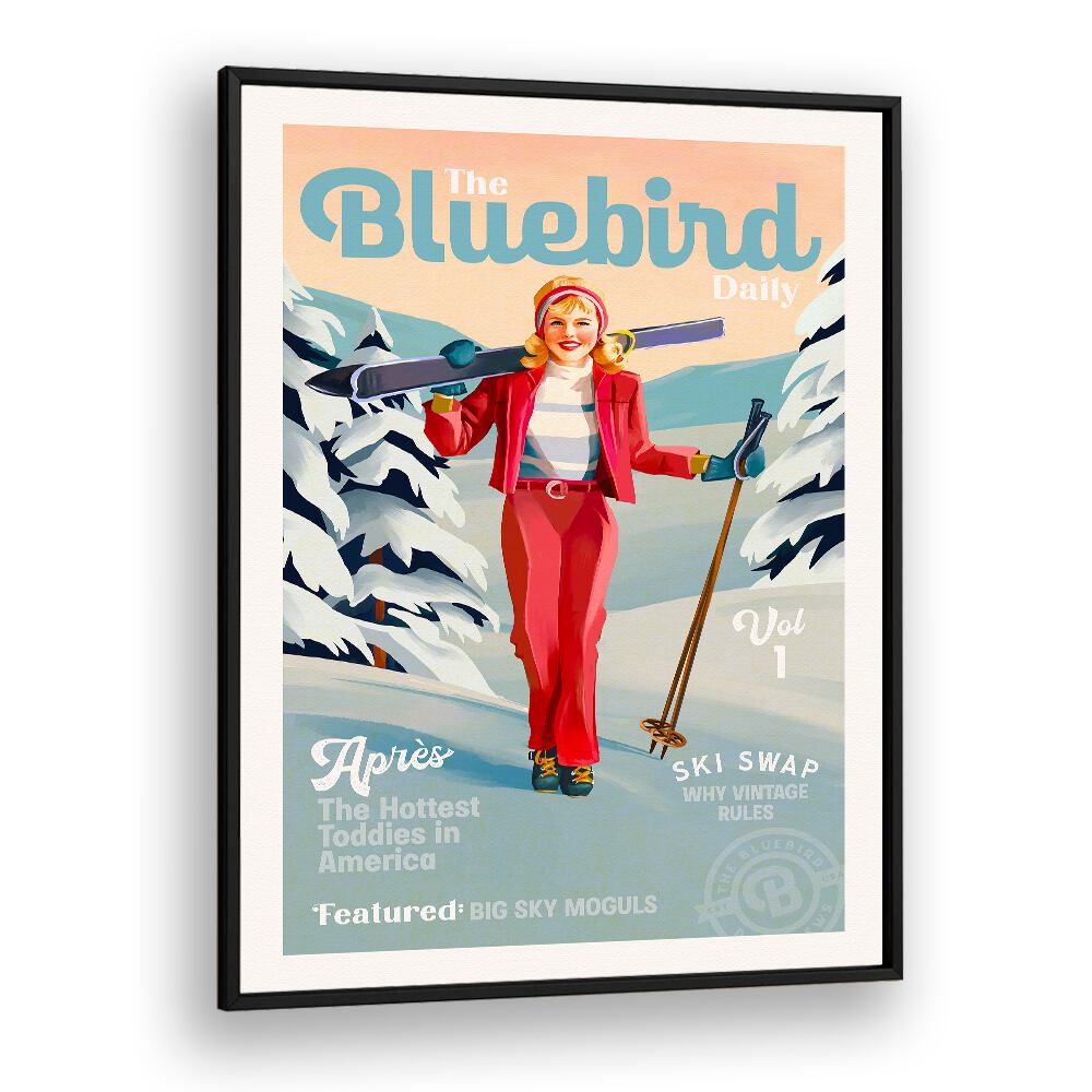 THE BLUEBIRD DAILY PINUP SKI ART BY THE WHISKEY GINGER ,WOMEN ILLUSTRATION PAINTINGS