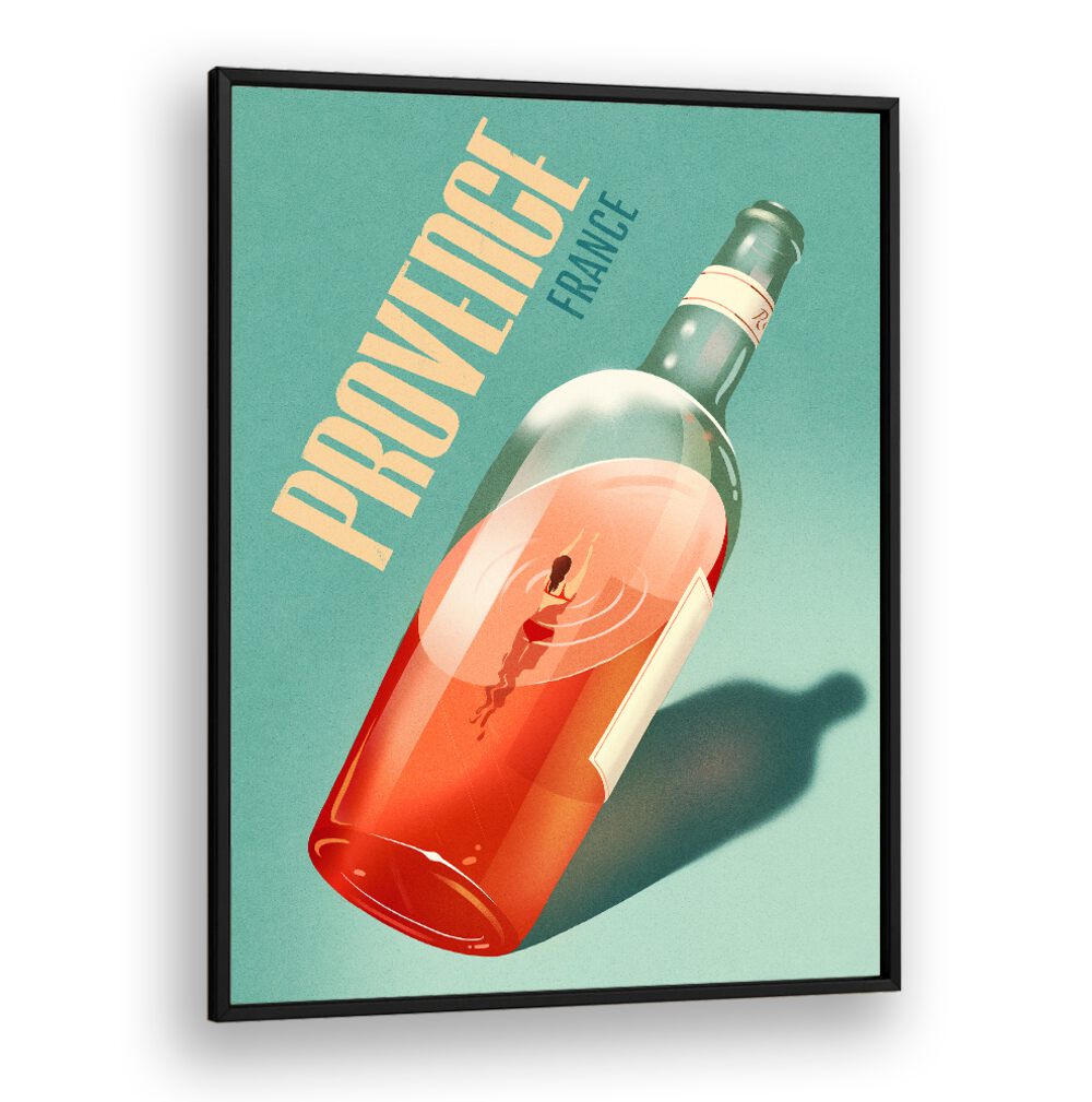 Stylish PROVENCE, BAR art print featuring a vintage wine bottle, perfect for enhancing your cafe or home decor.