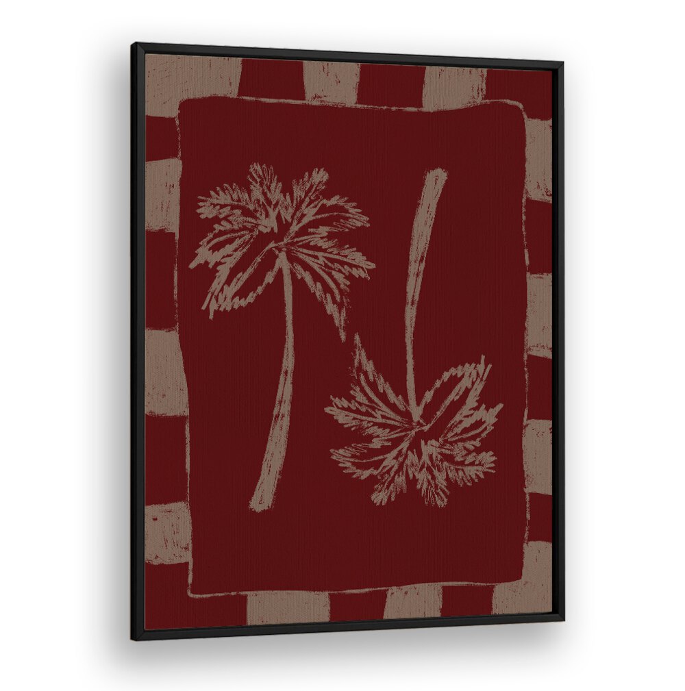 Stylish PALM PARADISE, BOHO ART PAINTINGS featuring palm leaves on a rich background, perfect for vibrant home decor.
