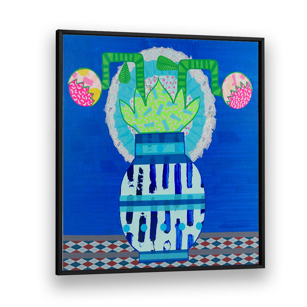 Vibrant LOTUS BLOOM, FLORAL FLOWER PAINTINGS in a blue vase, adding serenity to your home decor collection.