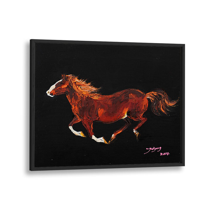Dynamic brown horse painting showcasing movement in "HORSE II , ANIMAL PAINTINGS" collection. Perfect for any art lover.