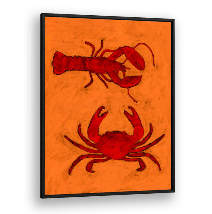 Colorful COASTAL CREATURES kitchen posters featuring a lobster and crab, perfect for ocean-themed decor.