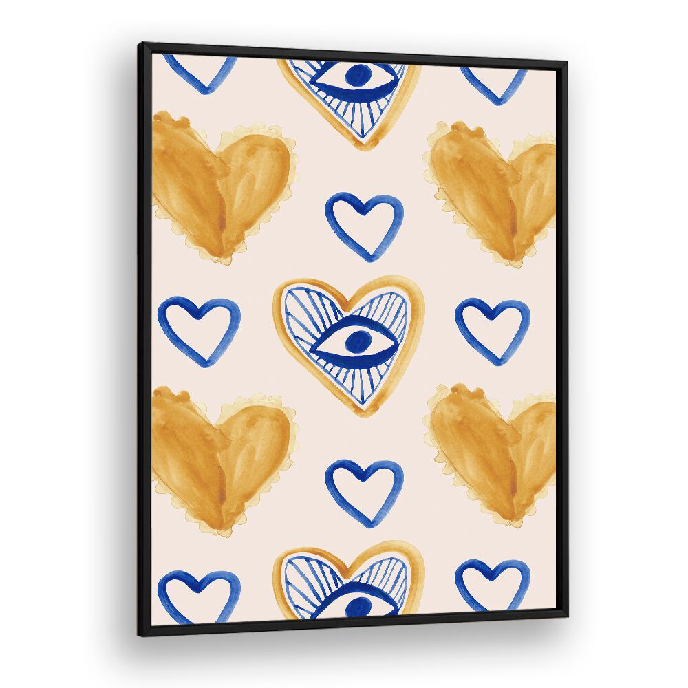 Vibrant BEACH HOUSE WATER COLORS, BEACH PAINTINGS showcasing heart and eye motifs, perfect for coastal decor.