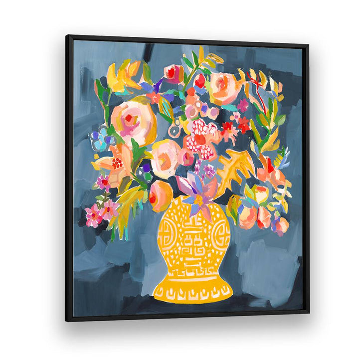 Colorful IZZIE S BOUQUET, FLORAL FLOWER PAINTINGS featuring vibrant abstract flowers in a stylish vase. Perfect for decor.