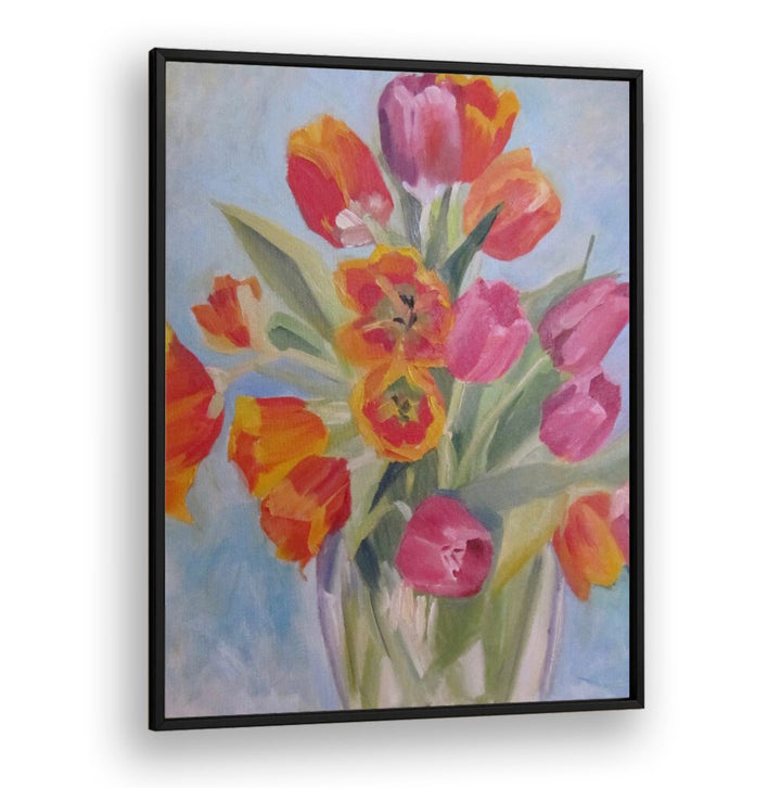 RED AND ORANGE TULIPS , FLORAL FLOWER PAINTINGS