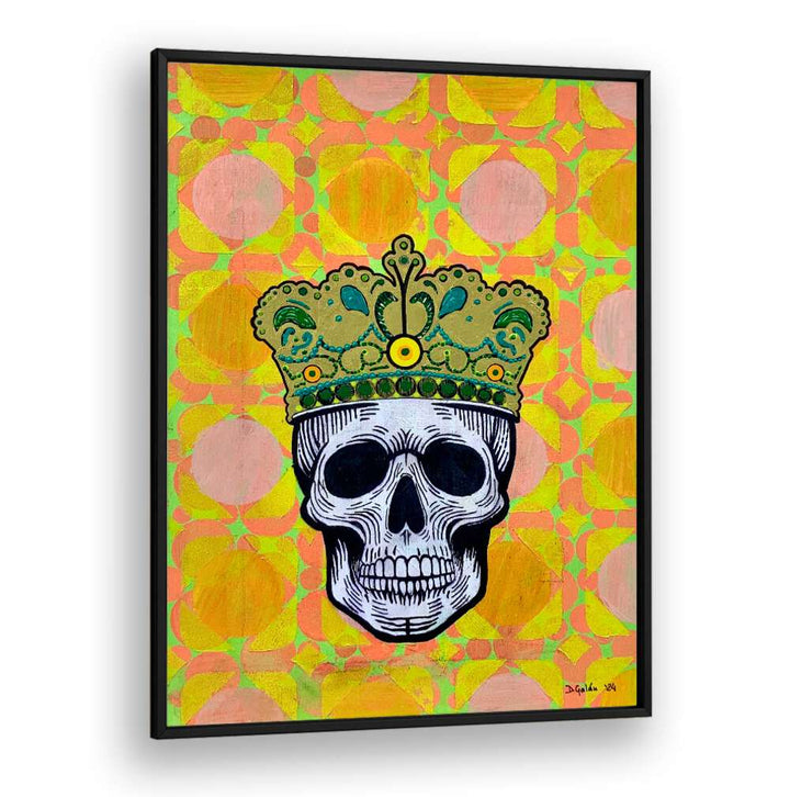 Vibrant MEMENTO MORI 5.0, POP ART PAINTINGS featuring a crowned skull, blending art with mindfulness. Perfect for decor.