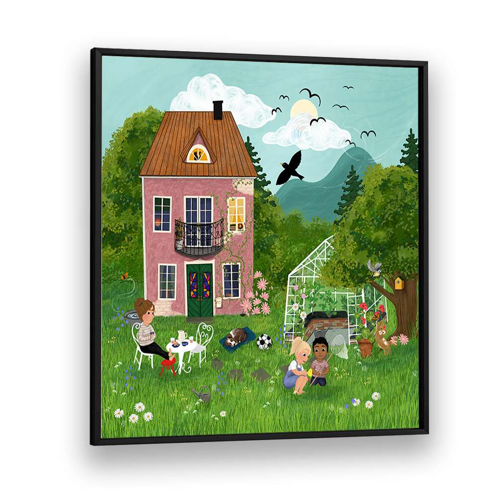 Bright and cheerful SUMMERDAY IN THE GARDEN, KIDS ROOM PAINTINGS featuring children playing outdoors and vibrant nature.