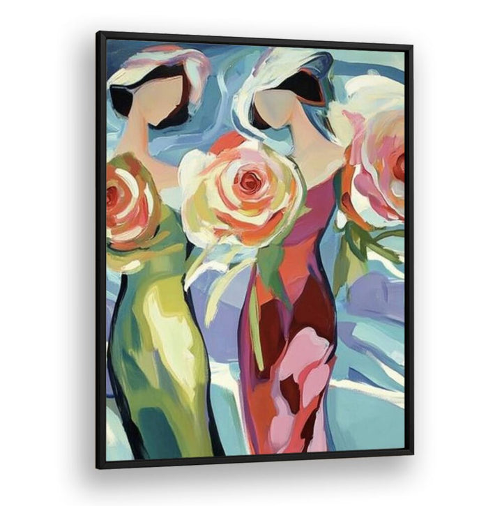 TWO WOMEN WITH ROSES art piece showcasing elegance and friendship with vibrant florals and modern design.