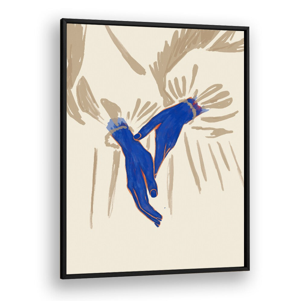 Colorful illustration of hands in vibrant blue, showcasing emotion in the MAARTJE, PORTRAITS collection.