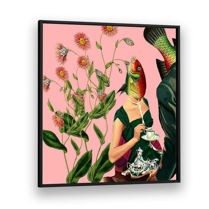 Vibrant Fish Soulmate Pink, Surreal Art Prints collage with floral elements, perfect for modern spaces.