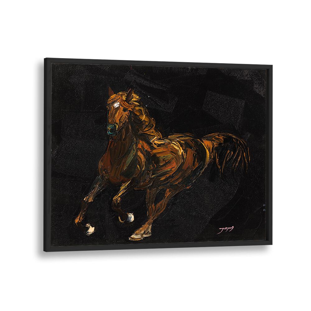 A BROWN HORSE , ANIMAL PAINTINGS in vibrant colors, showcasing the beauty of equine art for animal lovers.