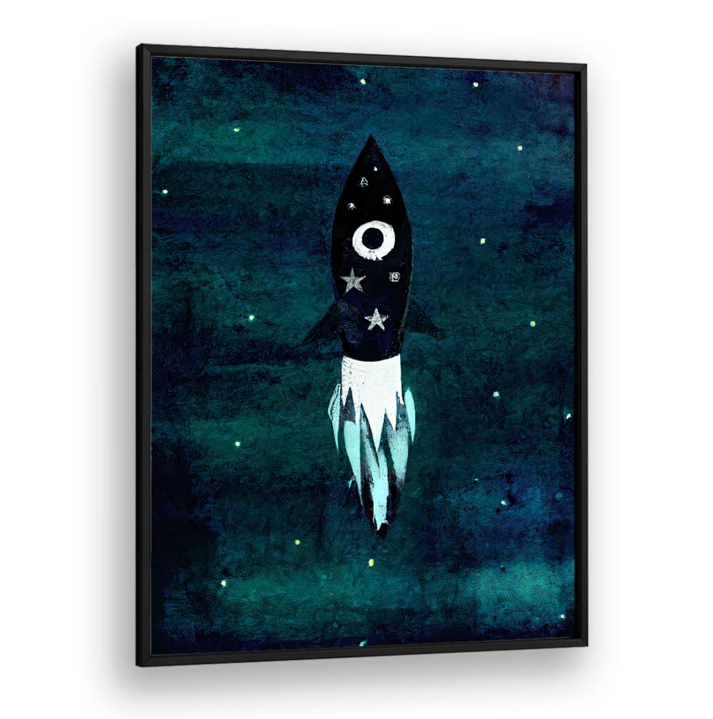 SKY ROCKET HIGH , KIDS ROOM PAINTINGS featuring a playful rocket in a starry night sky to inspire creativity.